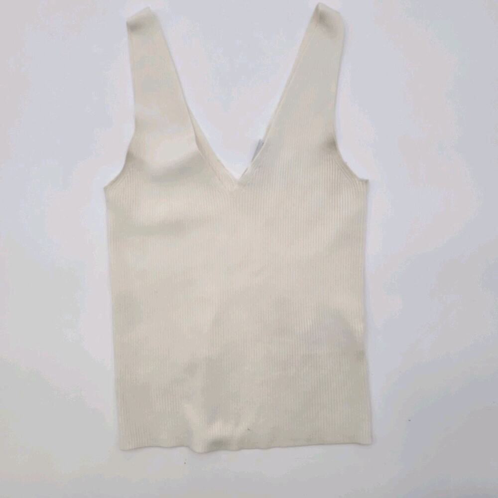 & Other Stories Tank Top Womens XS White Ribbed Knit Sweater V Plunge Crop
